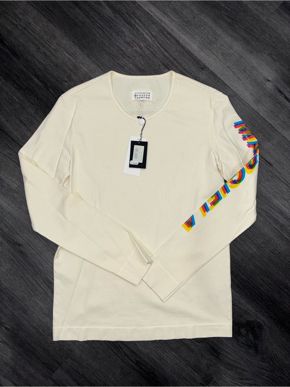 Maison Martin Margiela Cream Long-Sleeve Tee with Multicolor Sleeve Logo